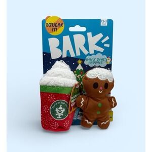 Bark Christmas For Squeak Toy Latte Mug & Ginger Bread Dog Toy Christmas XS-S